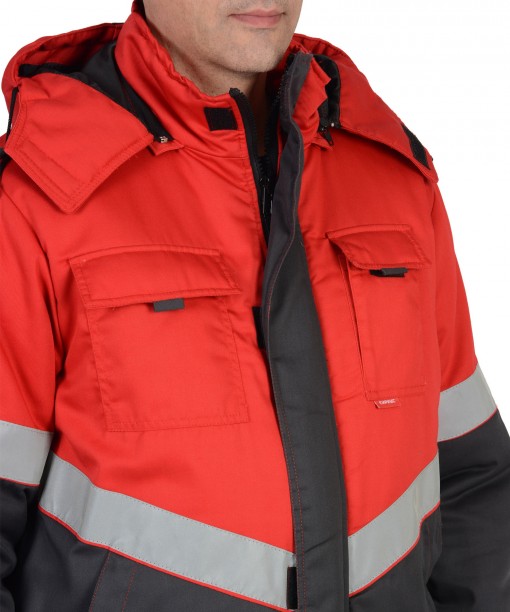 Костюм СИРИУС-НАВИГАТОР зимний: куртка кор.,полукомбинезон, темно-серый с красным и СОП