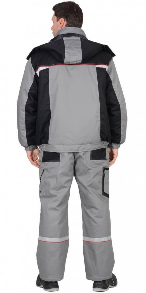 Костюм СИРИУС-СТАН зимний: куртка, полукомбинезон средне-серый с красной и черной отделкой