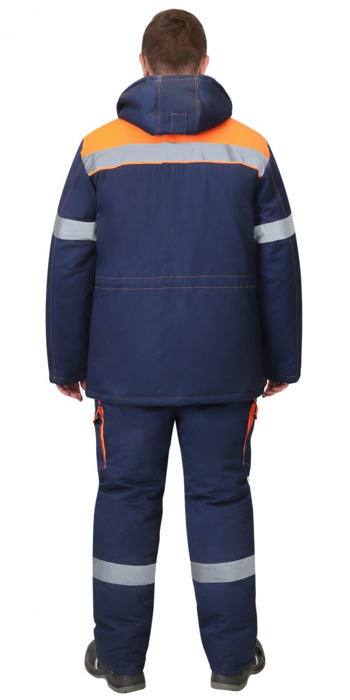 Костюм СИРИУС-ЛИДЕР-М зимний: куртка., полукомбинезон синий с оранжевым и СОП мех. воротник