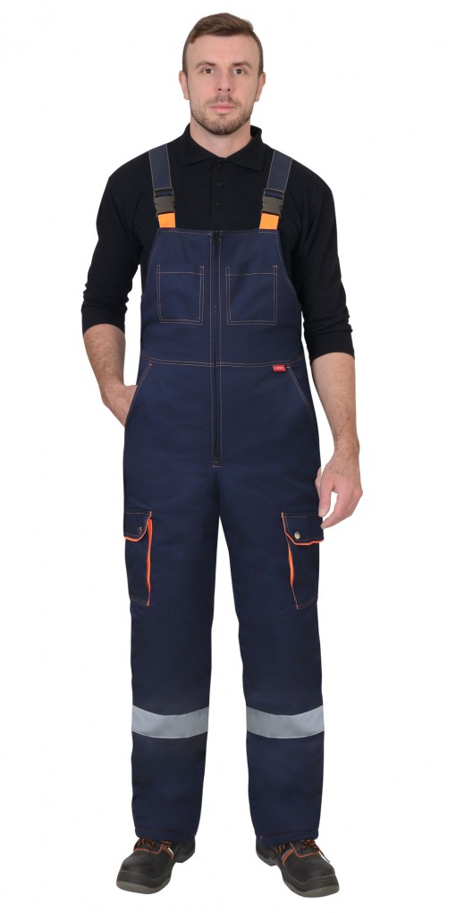 Костюм СИРИУС-ЛИДЕР-М зимний: куртка., полукомбинезон синий с оранжевым и СОП мех. воротник