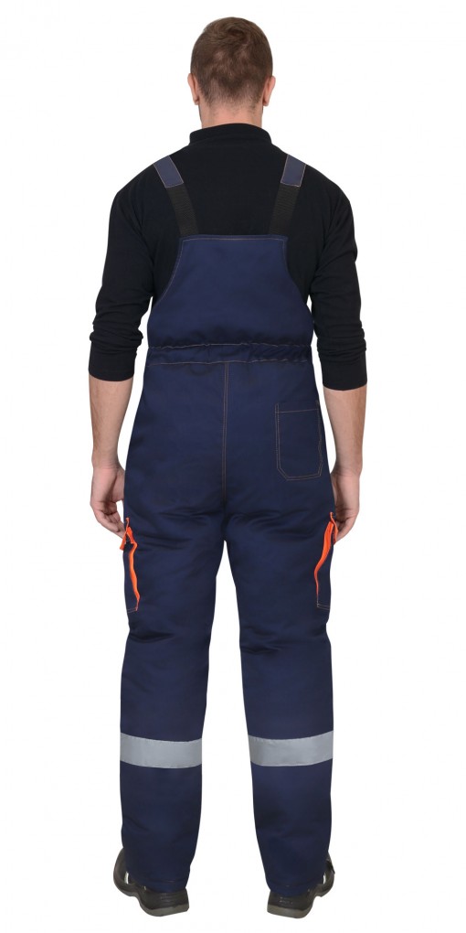 Костюм СИРИУС-ЛИДЕР-М зимний: куртка., полукомбинезон синий с оранжевым и СОП мех. воротник