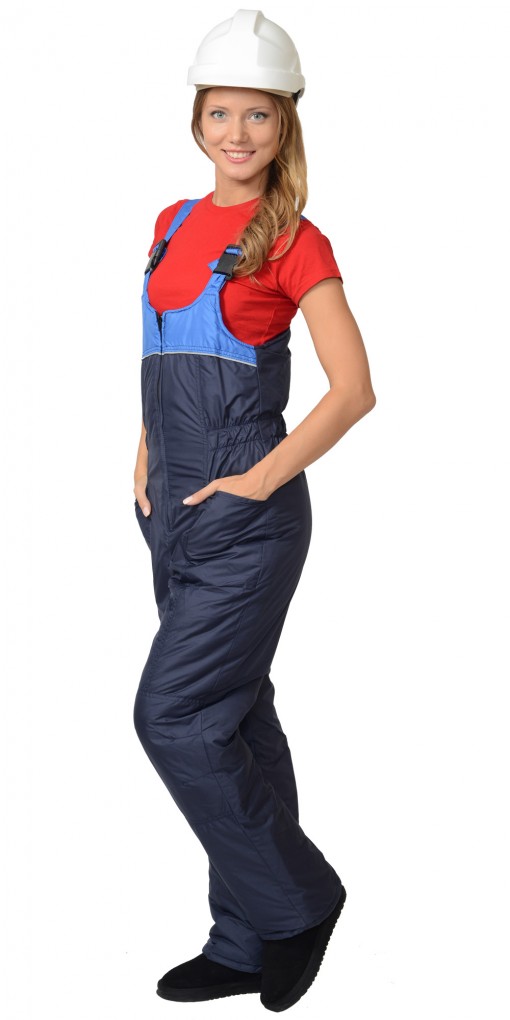 Костюм СИРИУС-Снежана зимний женский: куртка дл., полукомбинезон синий с васильковым