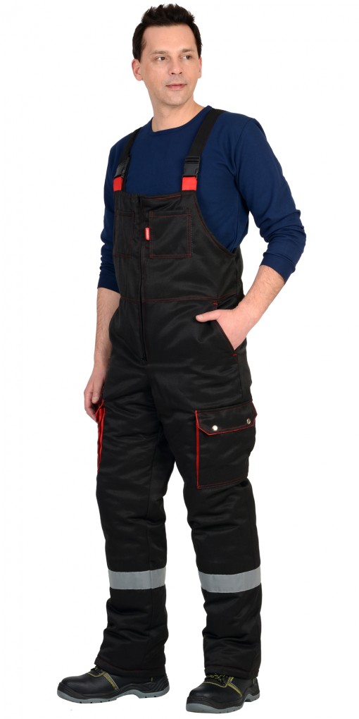 Костюм СИРИУС-ТИТАН зимний: куртка дл., полукомбинезон черный с красным и СОП-50мм.