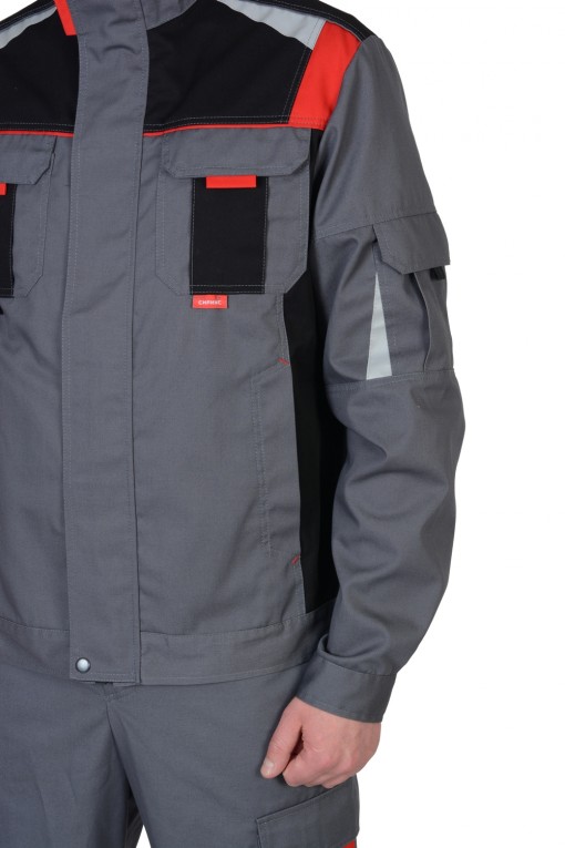 Куртка СИРИУС-СТАН серая с черным и красным и СОП