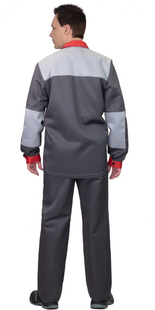 Костюм СИРИУС--АСПЕКТ: куртка, дл, брюки темно-серый со светло-серым и красной отделкой