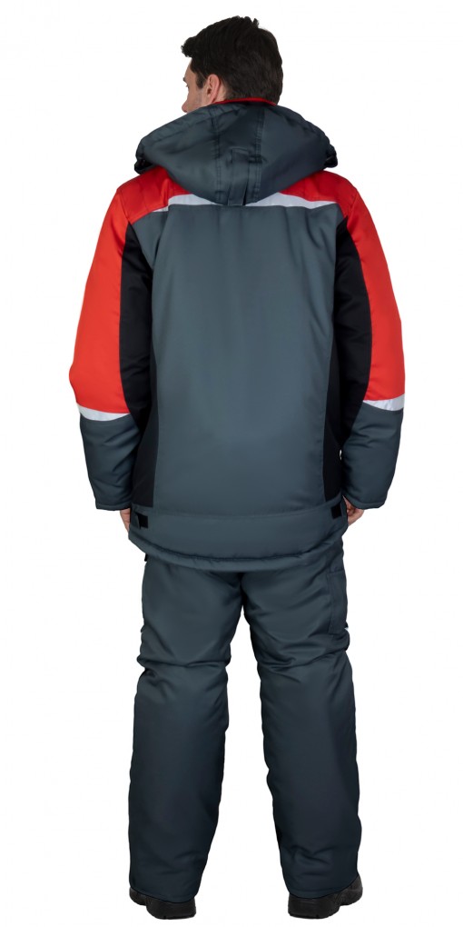 Костюм СИРИУС-Фаворит-Мега-РОСС зимний: куртка дл.,полукомбинезон темно-серый с черным и красн. и СОП