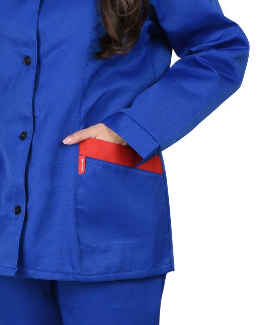 Костюм СИРИУС-ЗОЛУШКА женский: куртка, брюки васильковый с красным кантом