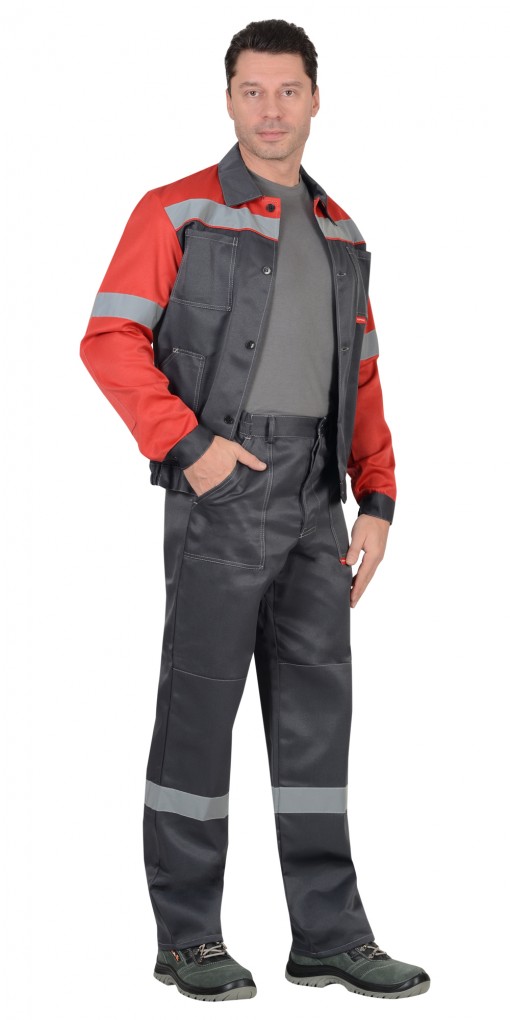 Костюм СИРИУС-ЛЕГИОНЕР куртка, брюки, темно-серый с красным и СОП 50 мм.