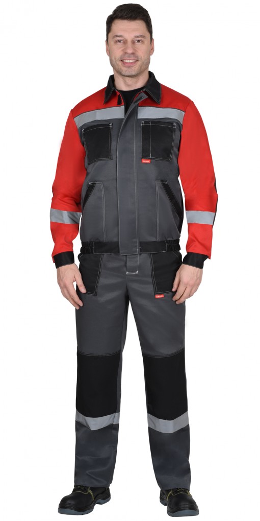 Костюм СИРИУС-ЛИГОР-2 куртка/брюки, темно-серый с красным, черным и СОП