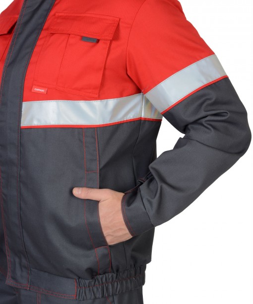 Костюм СИРИУС-НАВИГАТОР куртка, полукомбинезон, серый с красным и СОП