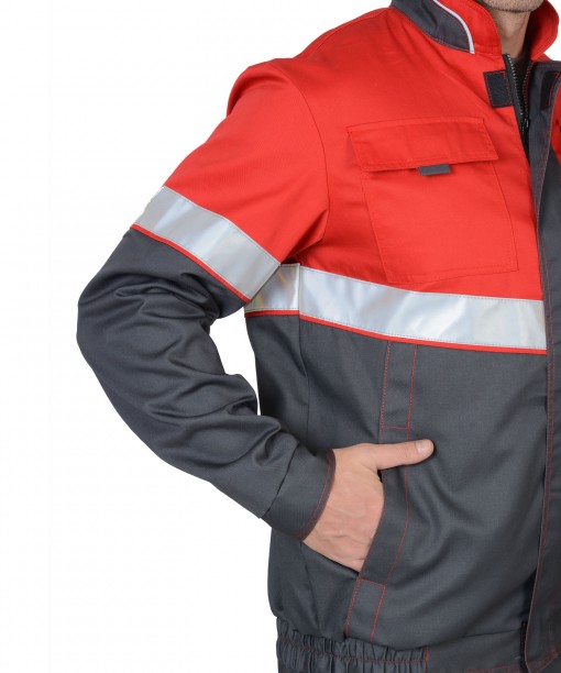 Костюм СИРИУС-НАВИГАТОР куртка, полукомбинезон, серый с красным и СОП