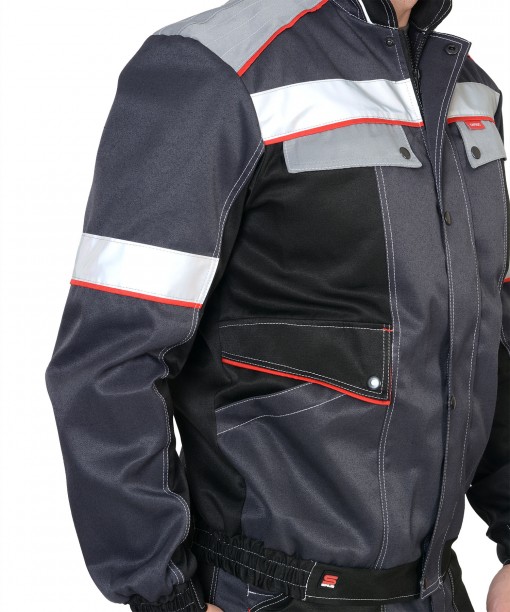 Костюм СИРИУС-ПОЛИНОМ куртка, полукомбинезон, темно-серый со св.серым,черным,красным и СОП 50мм