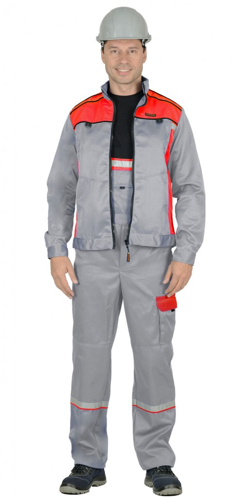 Костюм СИРИУС-ПРАКТИК-1 куртка, полукомбинезон, светло-серый с красным