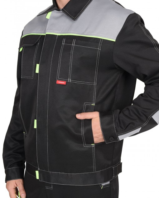 Костюм СИРИУС-ФАВОРИТ куртка/полукомбинезон, черный со светло-серым