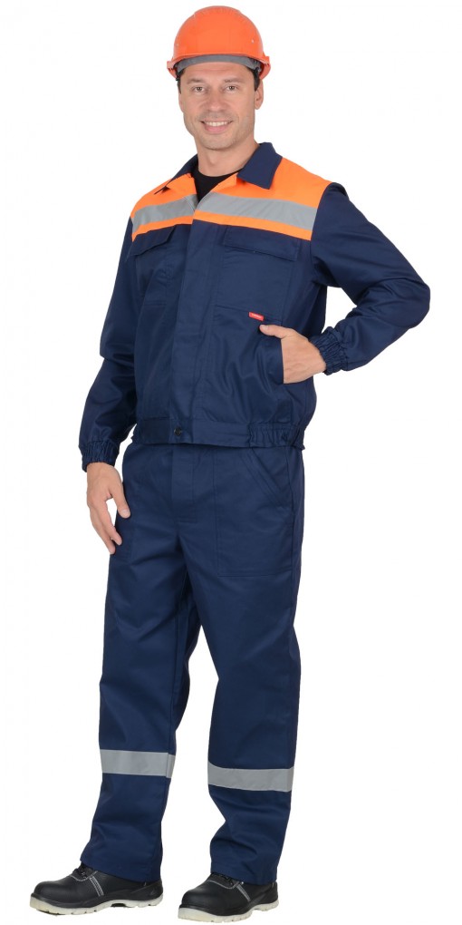 Костюм СИРИУС-МАСТЕР куртка, полукомбинезон, темно-синий с оранжевым и СОП