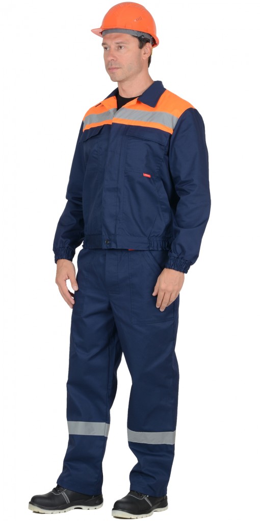 Костюм СИРИУС-МАСТЕР куртка/полукомбинезон, темно-синий с оранжевым и СОП
