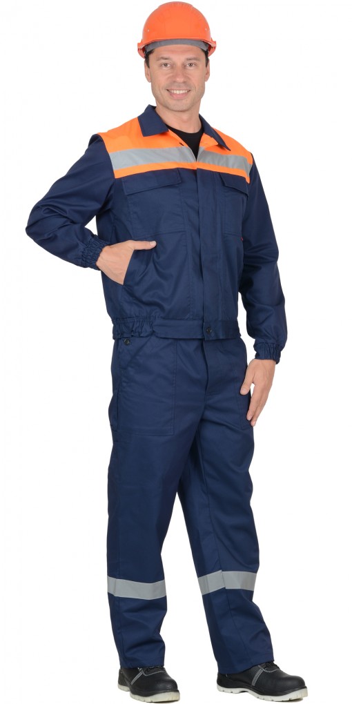Костюм СИРИУС-МАСТЕР куртка/полукомбинезон, темно-синий с оранжевым и СОП