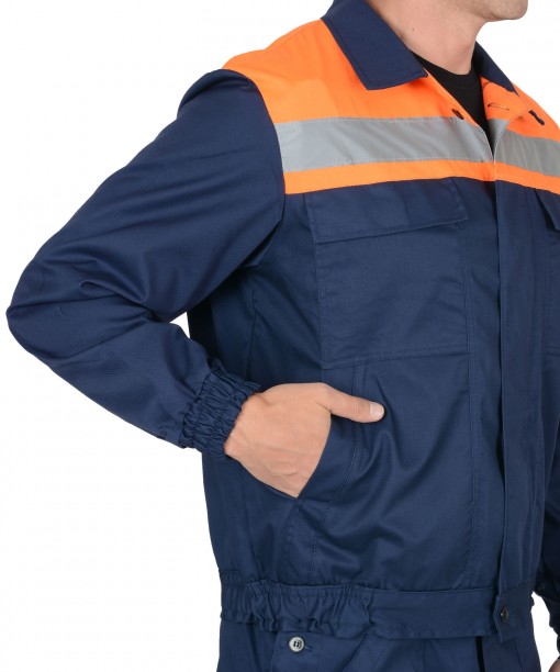 Костюм СИРИУС-МАСТЕР куртка/полукомбинезон, темно-синий с оранжевым и СОП