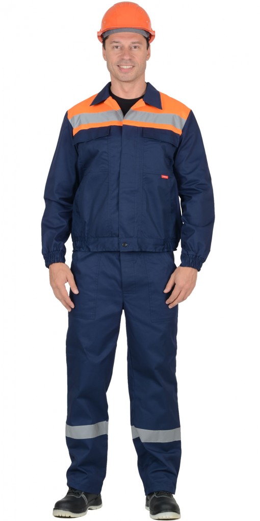Костюм СИРИУС-МАСТЕР куртка, полукомбинезон, темно-синий с оранжевым и СОП
