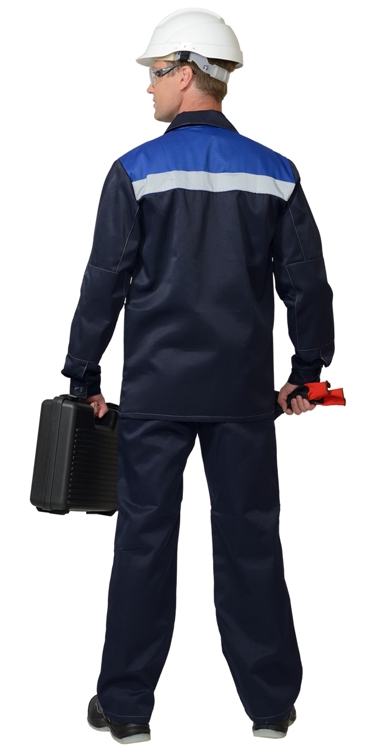 Костюм СИРИУС-СТАНДАРТ куртка, брюки тёмно-синий с васильковым и СОП 50 мм.