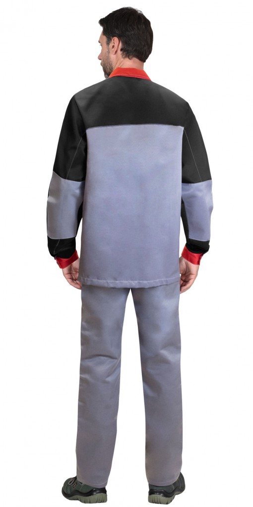 Костюм СИРИУС-АСПЕКТ куртка длин, брюки, средне-серый с черным и красной отделкой