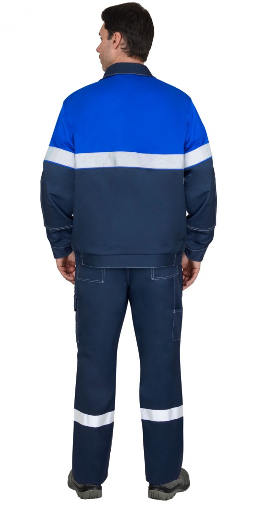 Костюм СИРИУС-САМОТЛОР-РОСС летний: куртка, брюки темно-синий с васильковым и СОП, антистат. нить, МВО