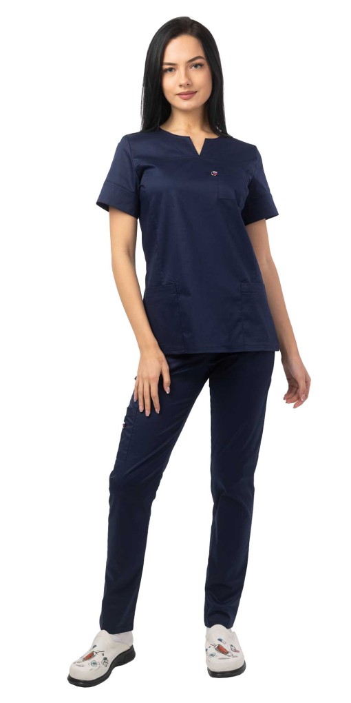 Костюм В-504 женский: блуза/брюки тёмно-синий