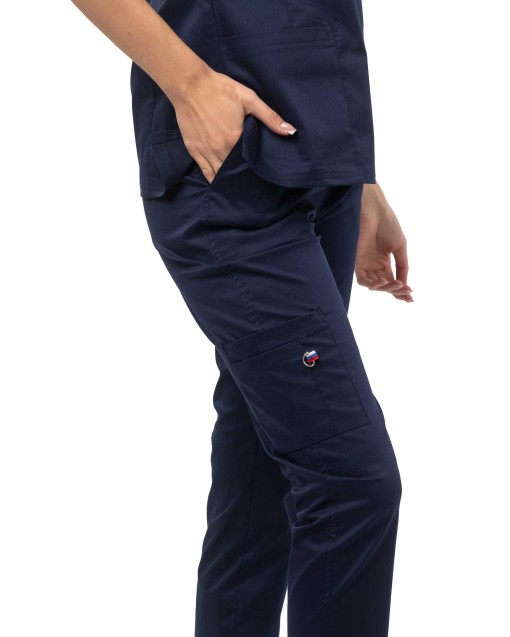 Костюм В-504 женский: блуза/брюки тёмно-синий