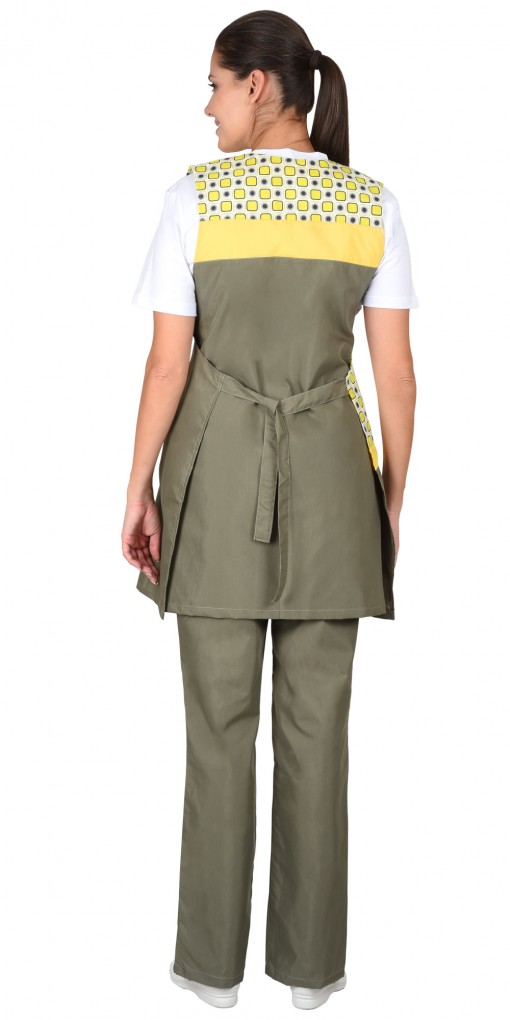 Комплект СИРИУС-ГАЛАТЕЯ женский: фартук, брюки оливковый с желтым