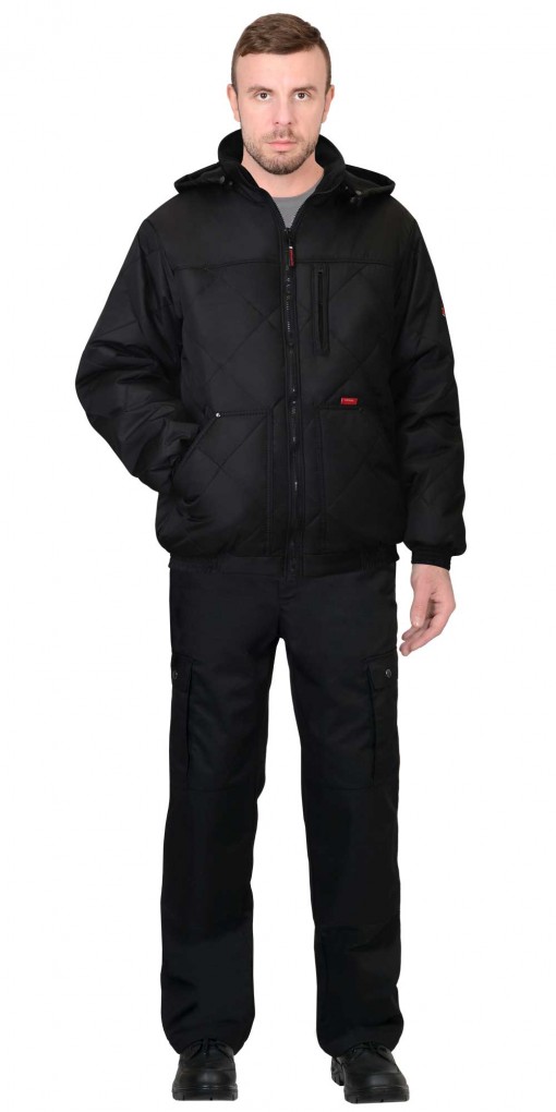 Куртка СИРИУС-ПРАГА-ЛЮКС зимняя, мужская: короткая с капюшоном, черная