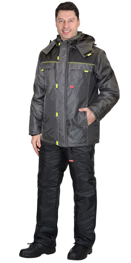 Куртка СИРИУС-ФАВОРИТ зимняя, мужская: темно-серая с черным и СОК