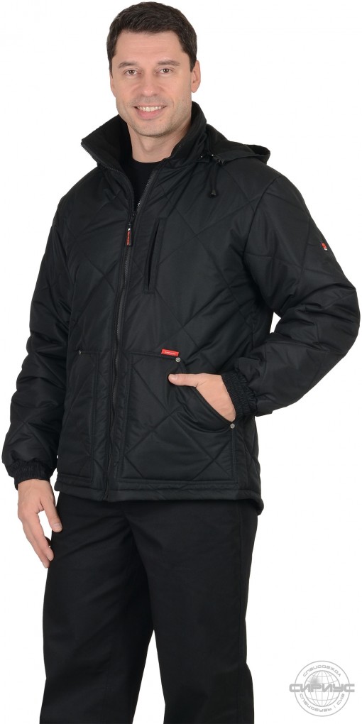 Куртка СИРИУС-ПРАГА-ЛЮКС зимняя, мужская: укороченная с капюшоном, черная