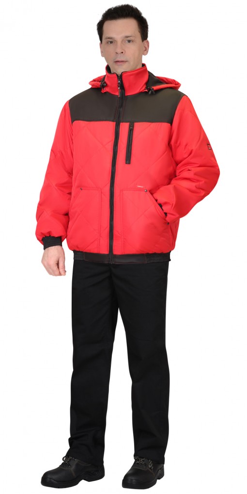 Куртка СИРИУС-ПРАГА-ЛЮКС зимняя, мужская: короткая с капюшоном, красная с черным