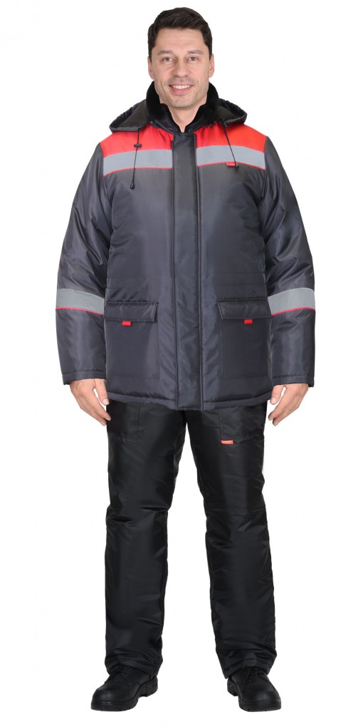 Куртка СИРИУС-БРИГАДИР зимняя, мужская: темно-серая с красным с СОП