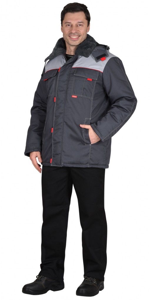 Куртка СИРИУС-ФАВОРИТ зимняя, мужская, длинная: темно-серая со светло-серым