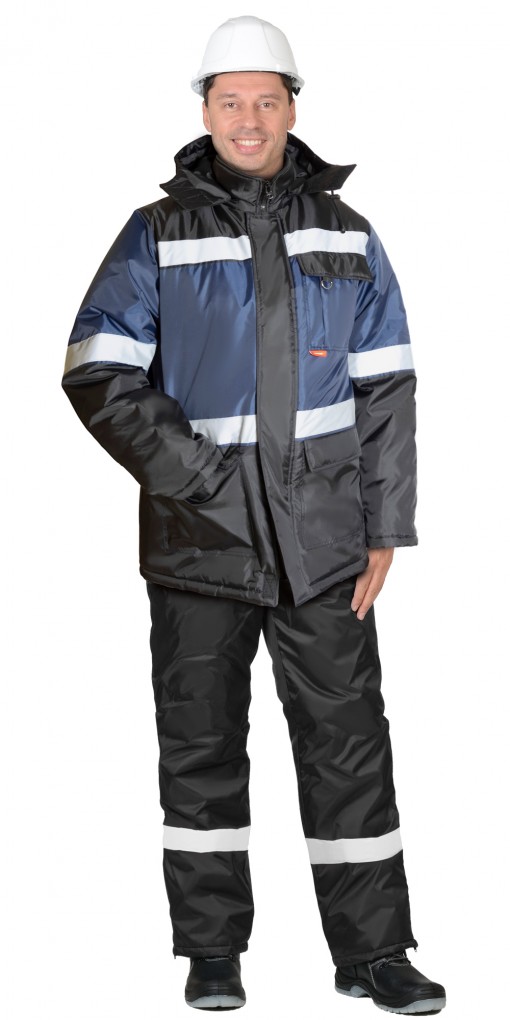 Куртка СИРИУС-ТЕРМИНАЛ зимняя, мужская: удлиненная темно-синяя с черным и СОП