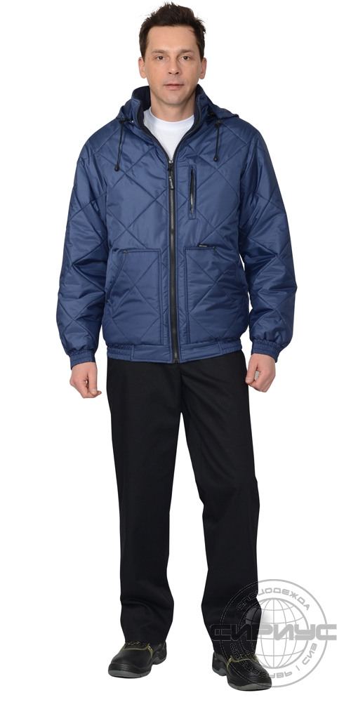 Куртка СИРИУС-ПРАГА-ЛЮКС зимняя, мужская: укороченная с капюшоном, темно-синяя