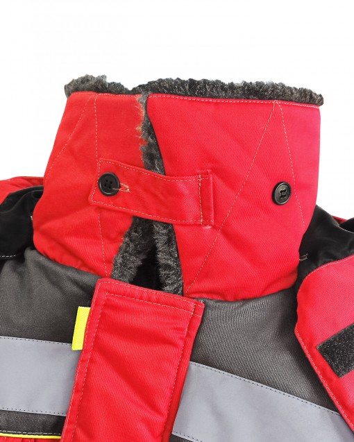 Куртка СИРИУС-ФАВОРИТ зимняя, мужская: красная с серым и лимонным кантом и СОП