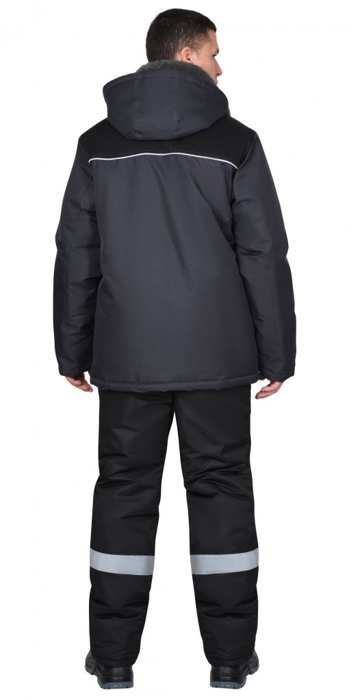 Куртка СИРИУС-МАСТЕР-М зимняя, мужская: с капюшоном, тёмно-серая с черым и СК