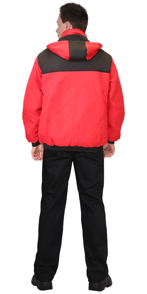 Куртка СИРИУС-ПРАГА-ЛЮКС зимняя, мужская: короткая с капюшоном, красная с черным