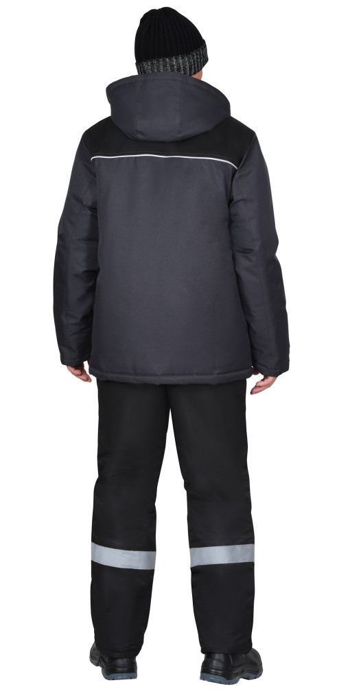 Куртка СИРИУС-МАСТЕР-М зимняя, мужская: с капюшоном, тёмно-серая с черым и СК с флисовым воротником
