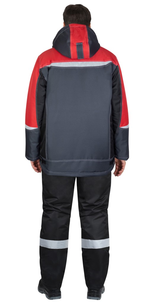 Куртка СИРИУС-ФАВОРИТ-МЕГА-М зимняя, мужская, длинная: тёмно-серая с черным, красным и СОП