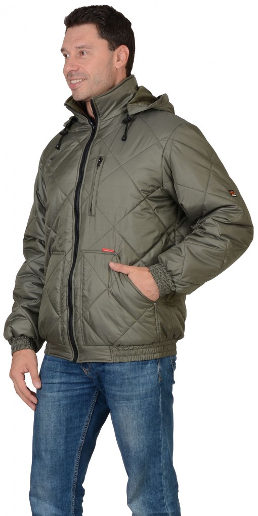 Куртка СИРИУС-ПРАГА-ЛЮКС зимняя, мужская: укороченная с капюшоном, оливковая