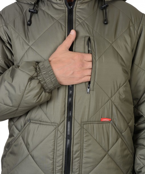 Куртка СИРИУС-ПРАГА-ЛЮКС зимняя, мужская: укороченная с капюшоном, оливковая