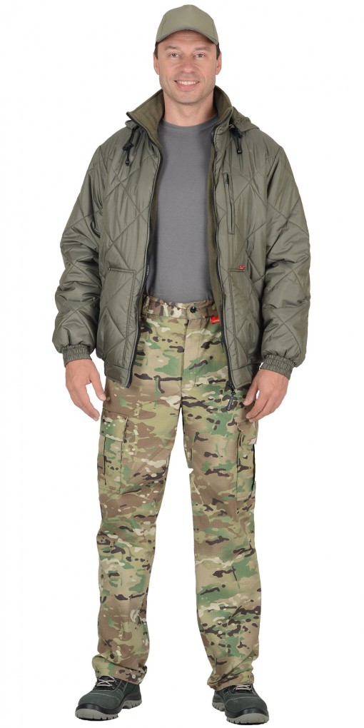 Куртка СИРИУС-ПРАГА-ЛЮКС зимняя, мужская: укороченная с капюшоном, оливковая