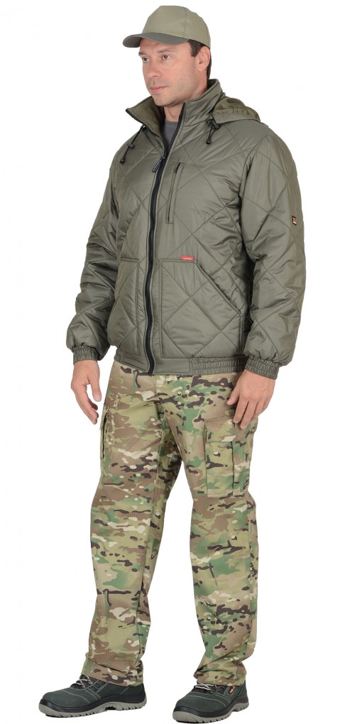 Куртка СИРИУС-ПРАГА-ЛЮКС зимняя, мужская: укороченная с капюшоном, оливковая