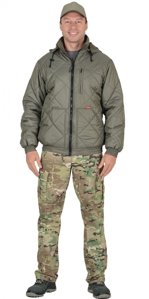 Куртка СИРИУС-ПРАГА-ЛЮКС зимняя, мужская: укороченная с капюшоном, оливковая