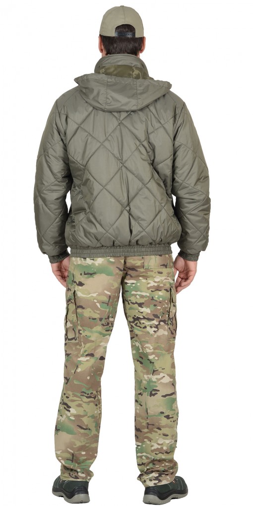 Куртка СИРИУС-ПРАГА-ЛЮКС зимняя, мужская: укороченная с капюшоном, оливковая