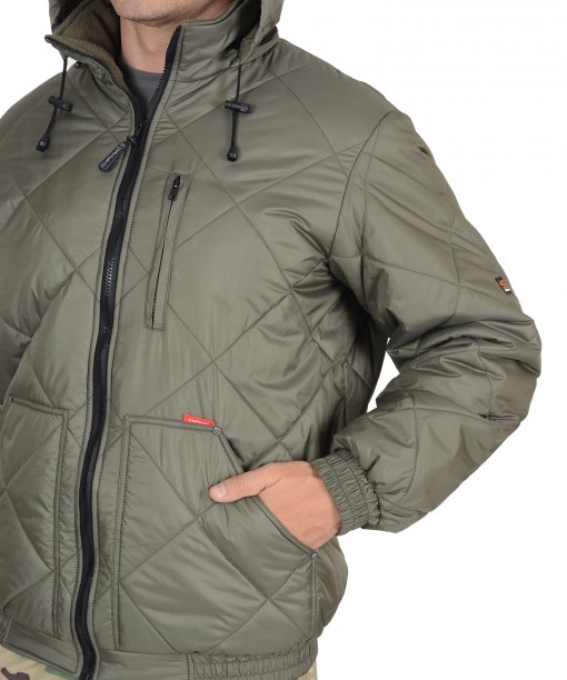 Куртка СИРИУС-ПРАГА-ЛЮКС зимняя, мужская: укороченная с капюшоном, оливковая