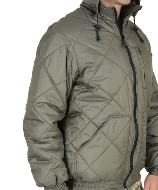Куртка СИРИУС-ПРАГА-ЛЮКС зимняя, мужская: укороченная с капюшоном, оливковая